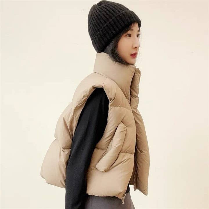 FurDecoration – wholesale Outerwear Vest - Women’s – Solid Color Stand Collar Thick Loose Short Cotton Vest1