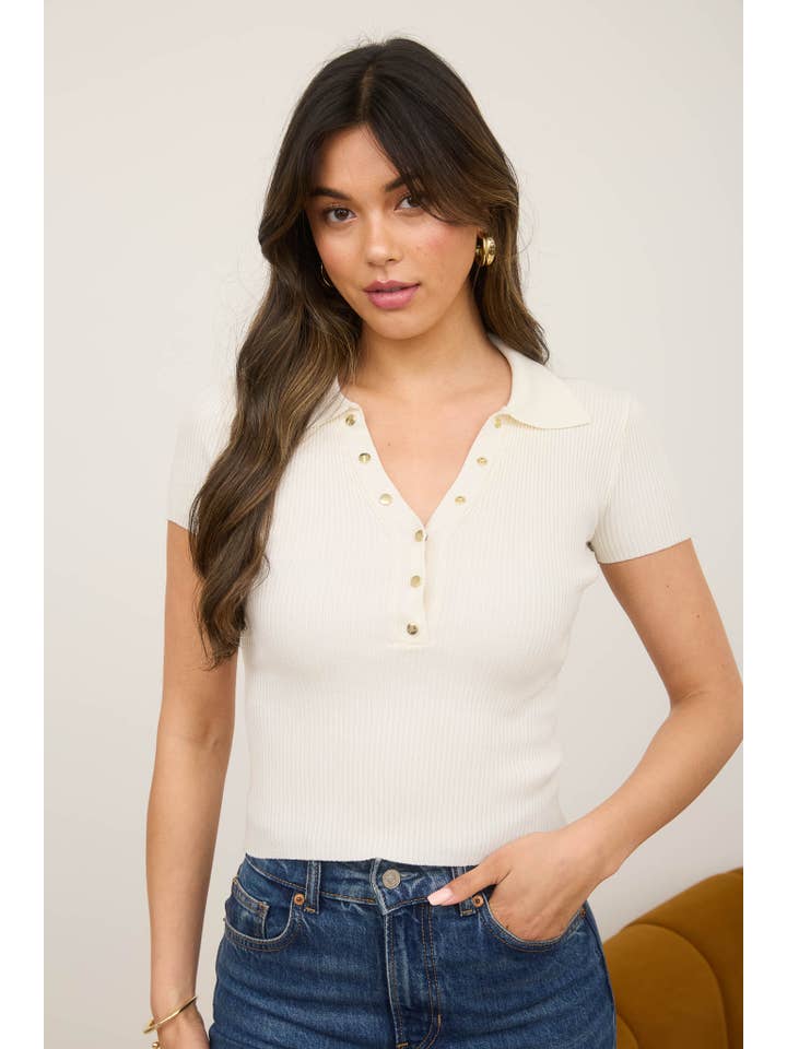 The Workshop Studio - Wholesale Knit Top - Women's - PLUS GOLD SNAP BUTTON SWEATER KNIT POLO36