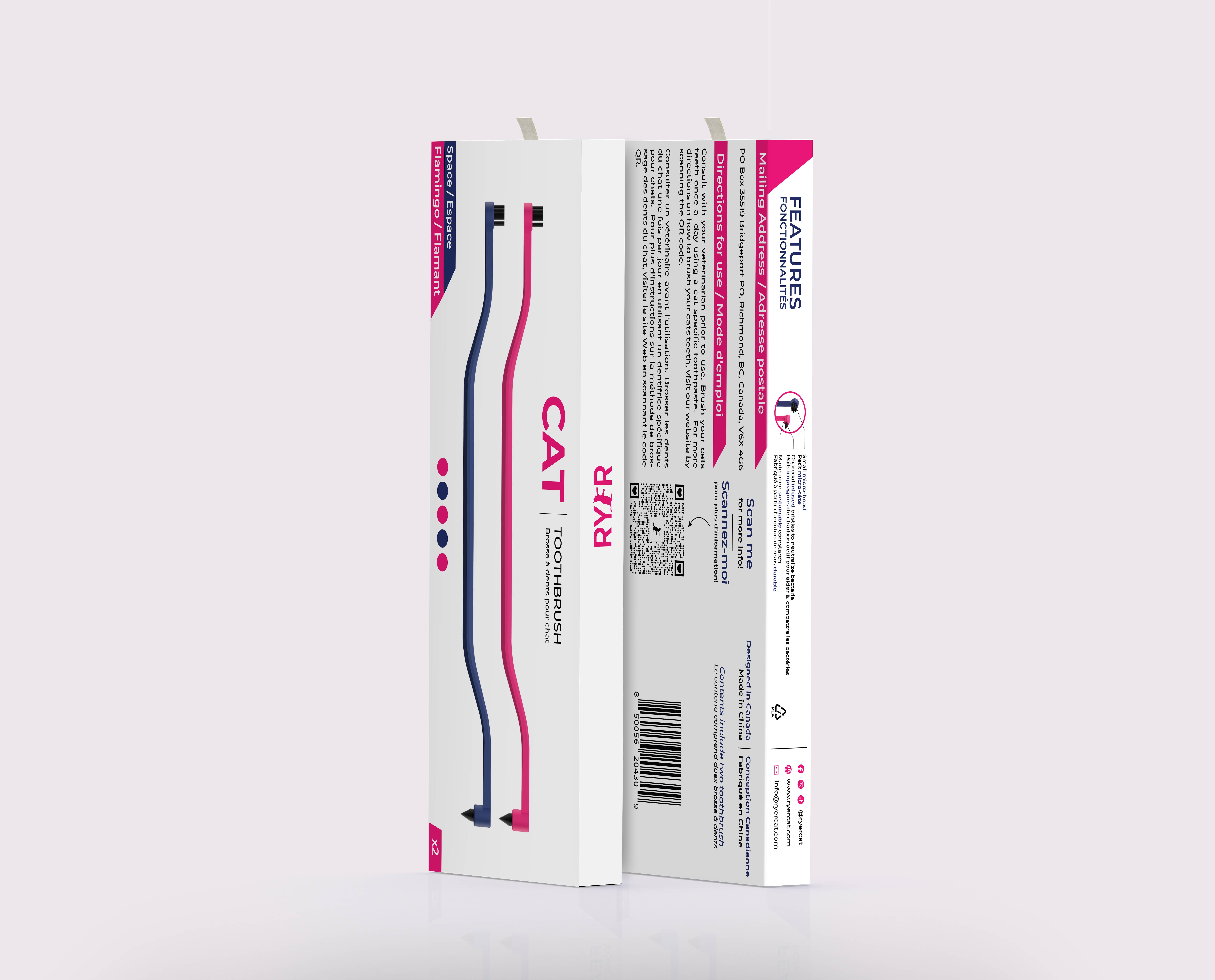 RYERCAT - Wholesale Pet Brush - Cat/Dog - Pack of 2 Cat Toothbrush Micro Head & Dual Sided5