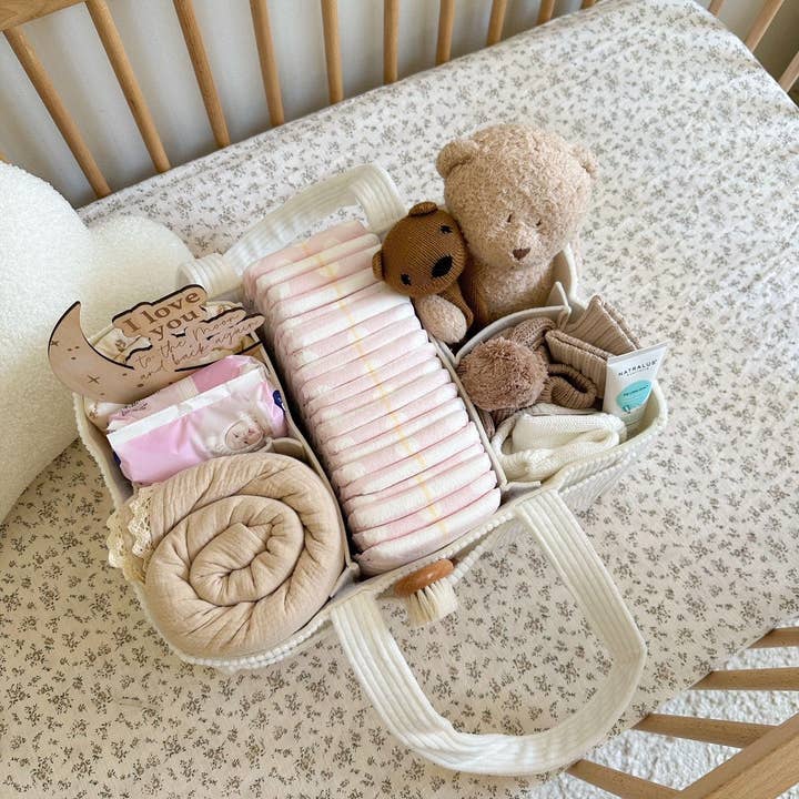 Petite + Co - Wholesale Diaper Caddy - Baby - NAPPY CADDY ORGANISER - CORD | WHITE