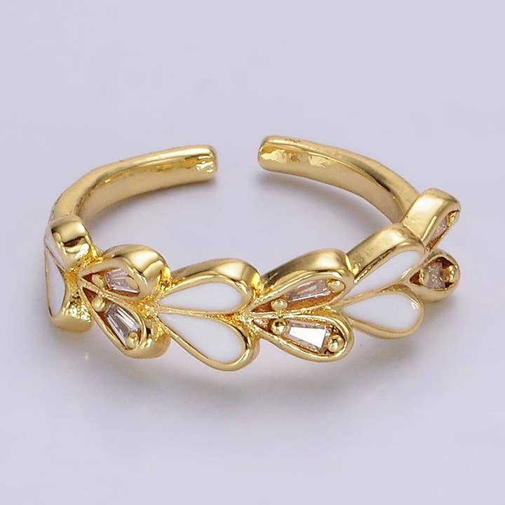 14 K guld fyldt hvid emalje Baguette hjerte foret ring | O1172 for engroshandel hos Aim Eternal