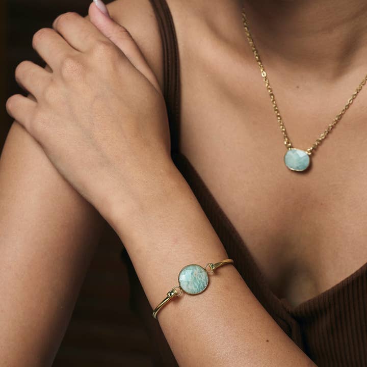 Anju Jewelry - Wholesale Bangle Bracelet - Gold Plated Bracelet with Semi-Precious Stone - Amazonite1