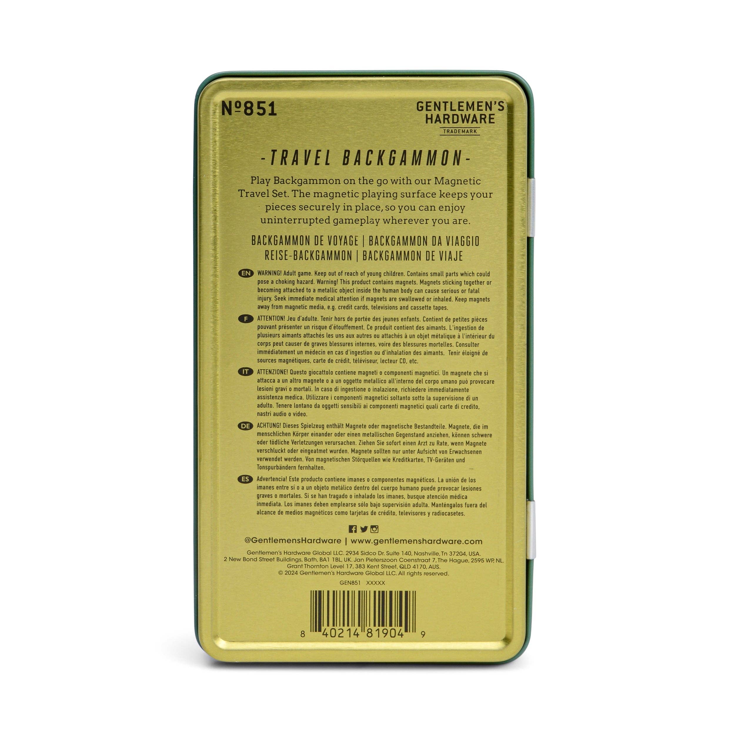 Designworks Collective – wholesale Board game – Gentlemen's Hardware Travel Backgammon1