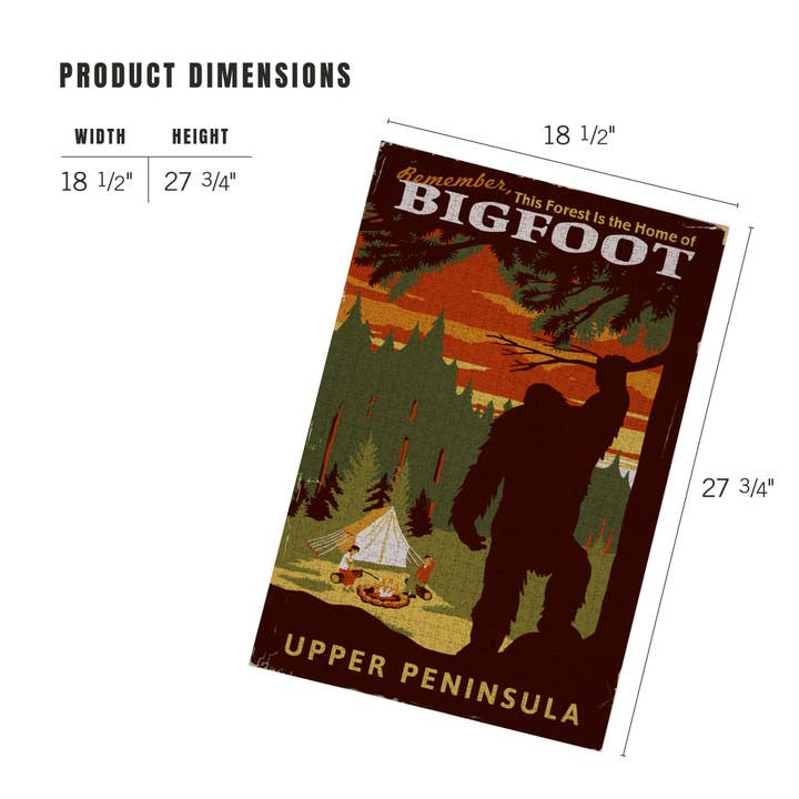 Lantern Press - Wholesale Puzzle - Adult - 1000 PIECE PUZZLE Upper Peninsula, Michigan Bigfoot4