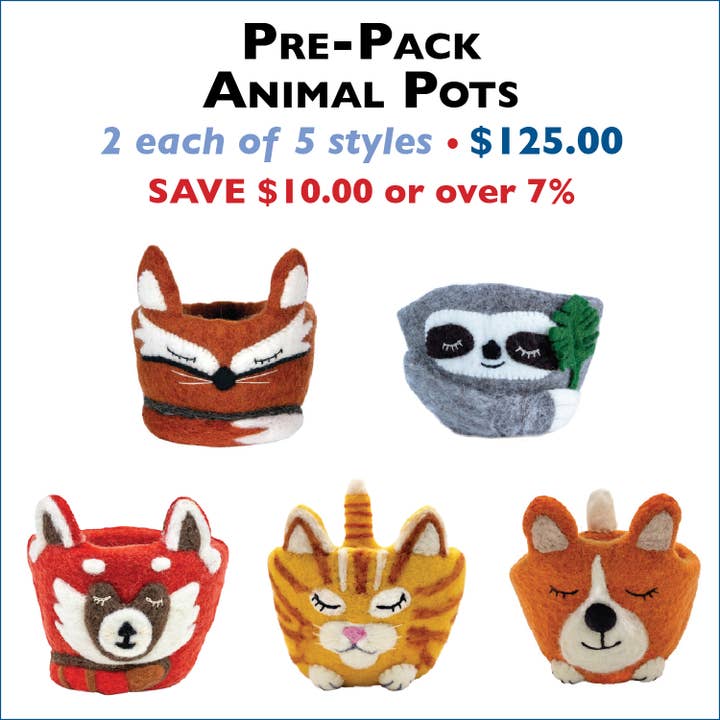 Tiertöpfe im Vorpack (2 Stück mit 5 Stilen) für den Großhandel von dZi Handmade