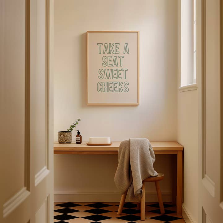 KIKIANDNIM - Wholesale Bathroom Sign - Take A Seat Sweet Cheeks | Funny Bathroom Wall Art Print3