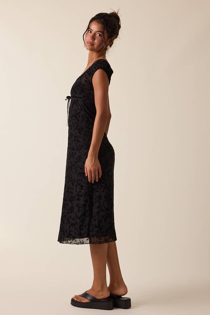 Sky to Moon - Wholesale Dress - Women's - BURNOUT VELVET CAP SLEEVE LAYERED MIDI DRESS2