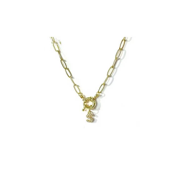 JOSSLYN by wall to wall - Wholesale Pendant/Charm Necklace - 18K STAINLESS STEEL RHINESTONE INITIAL NECKLACE | 40NK948616