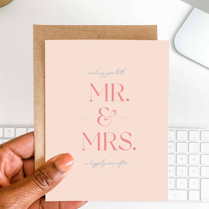 Mr. + Mrs. Wedding Greeting Card for wholesale by BlĂș Rose