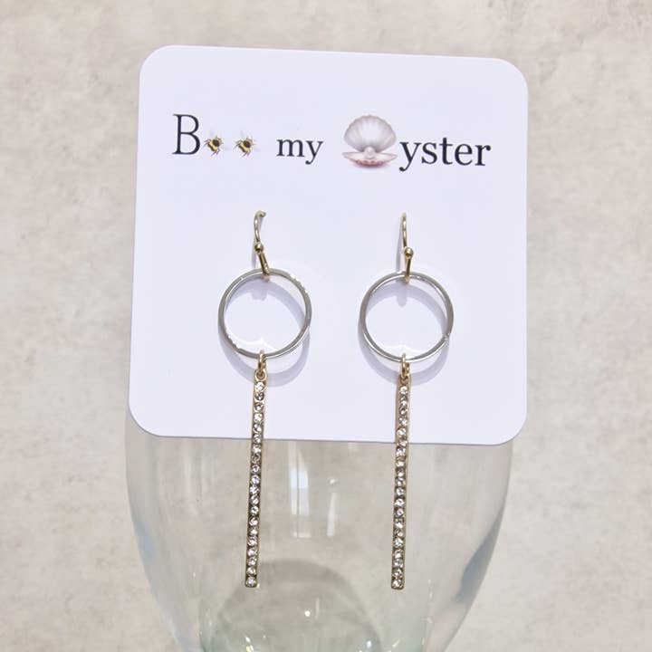 Gold Clear Crystal Bar Pierced Fashion Earrings for wholesale by Bee my Oyster