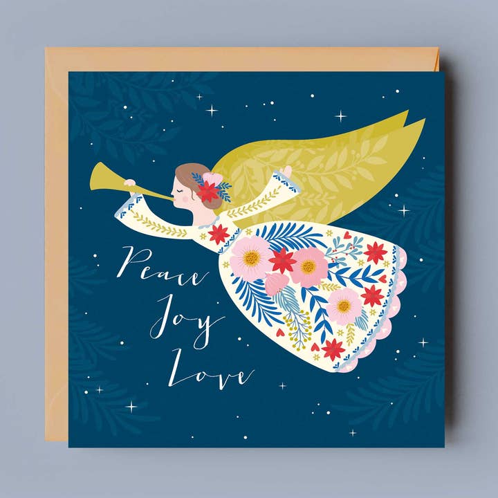 Paix, Joie, Amour - Carte de Noël Ange / Religieuse pour la vente par Klara Hawkins
