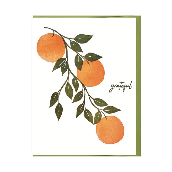 GRATEFUL CITRUS BRANCH THANK YOU GREETING CARD for wholesale by Ever Pollen Print Shop