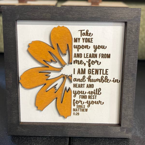 Plums & Roses - Wholesale Wall Sign - Bible Verse Art - Take my yoke upon you - Matthew 11:291