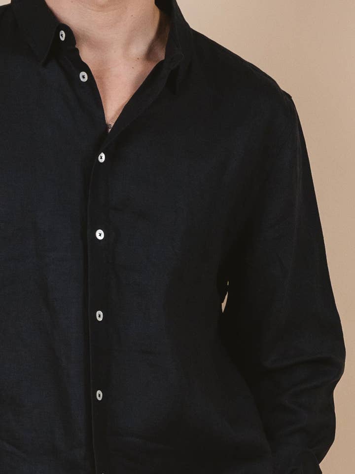 Amalfi Linen Shirt Asphalt for wholesale by Kore Studios