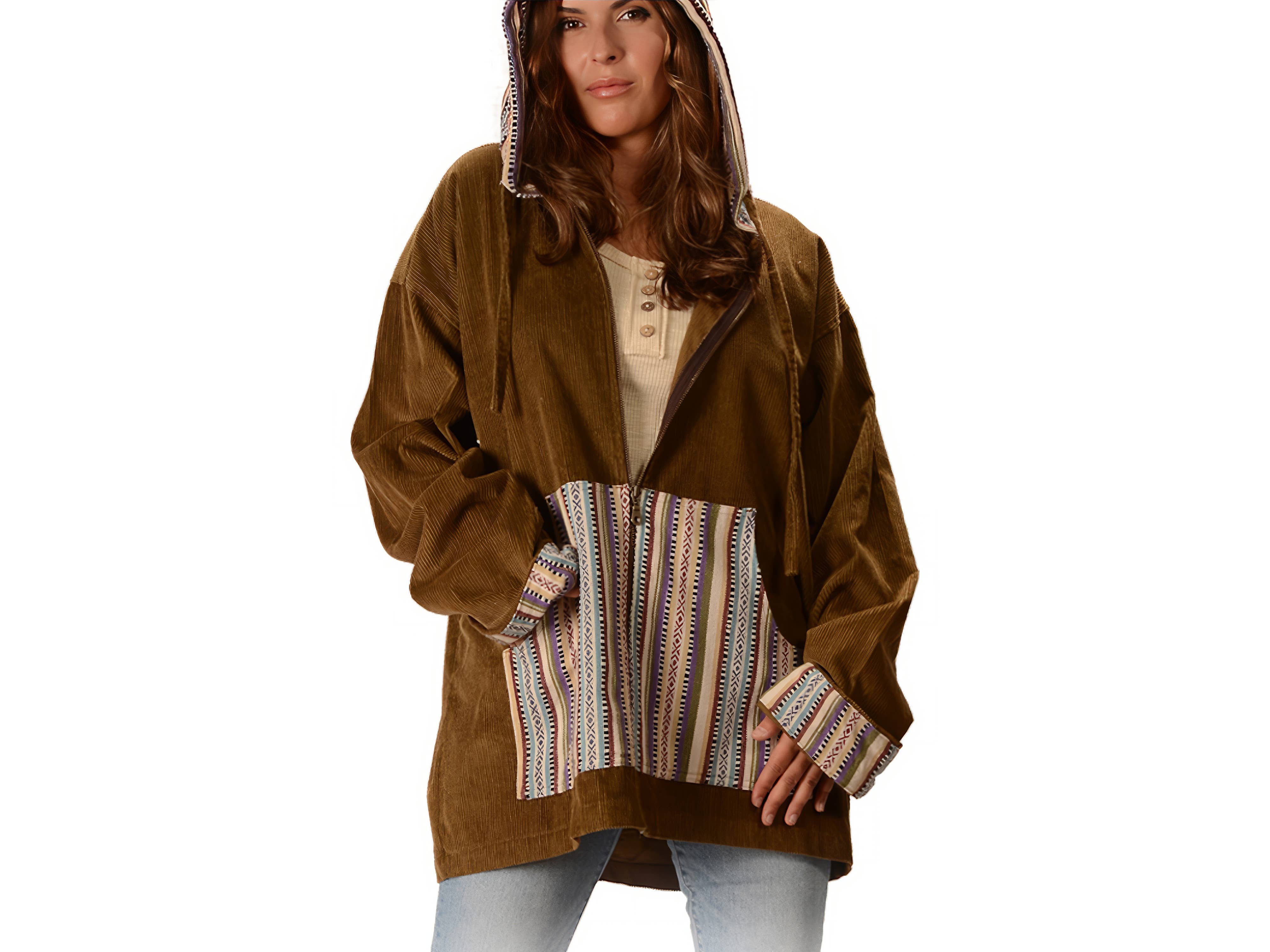 Gypsy Rose - Wholesale Hoodie - Unisex - Corduroy and Gheri Zip Down Hoodie0