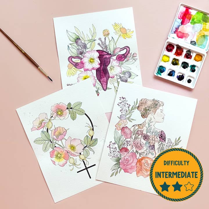 Feminist Florals Watercolor Painting Kit - (Large) for wholesale by Splatter & Bloom