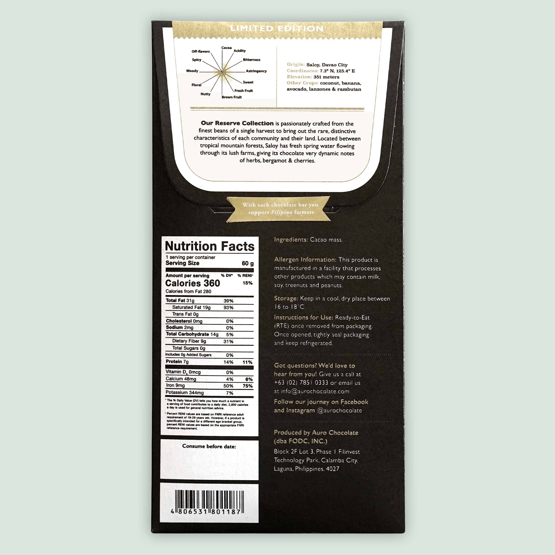 Bar & Cocoa Chocolate - Wholesale Chocolate Bar - Auro Reserve Saloy Dark Chocolate Bar 100% (Single Origin)1