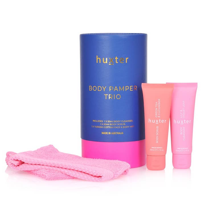 Huxter - Wholesale Bath & Body Set - Body Pamper Trio | Cobalt Blue with Fuchsia