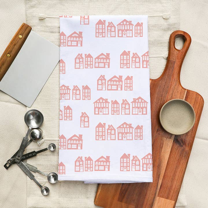 Muse Textiles - Wholesale Tea Towel - Tea Towel in Holiday Houses, Cotton3