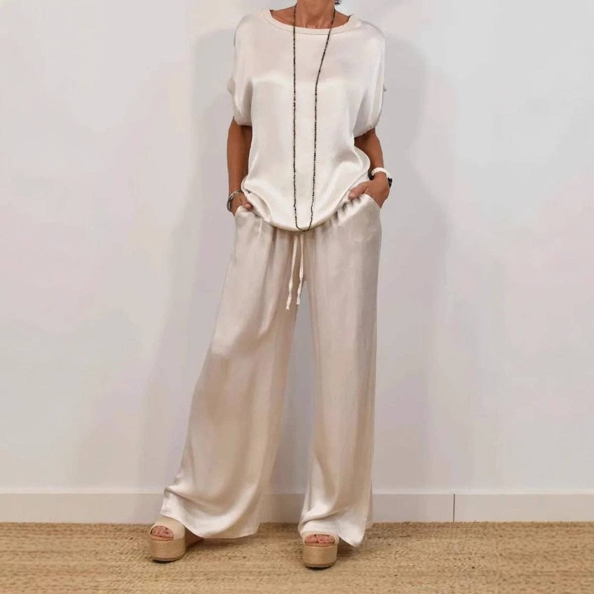 SALINA TRADING INC - Wholesale Top & Pant Set (NOT Loungewear) - Women's - Women Casual Solid Color Sleeveless Blouse Pants Set10