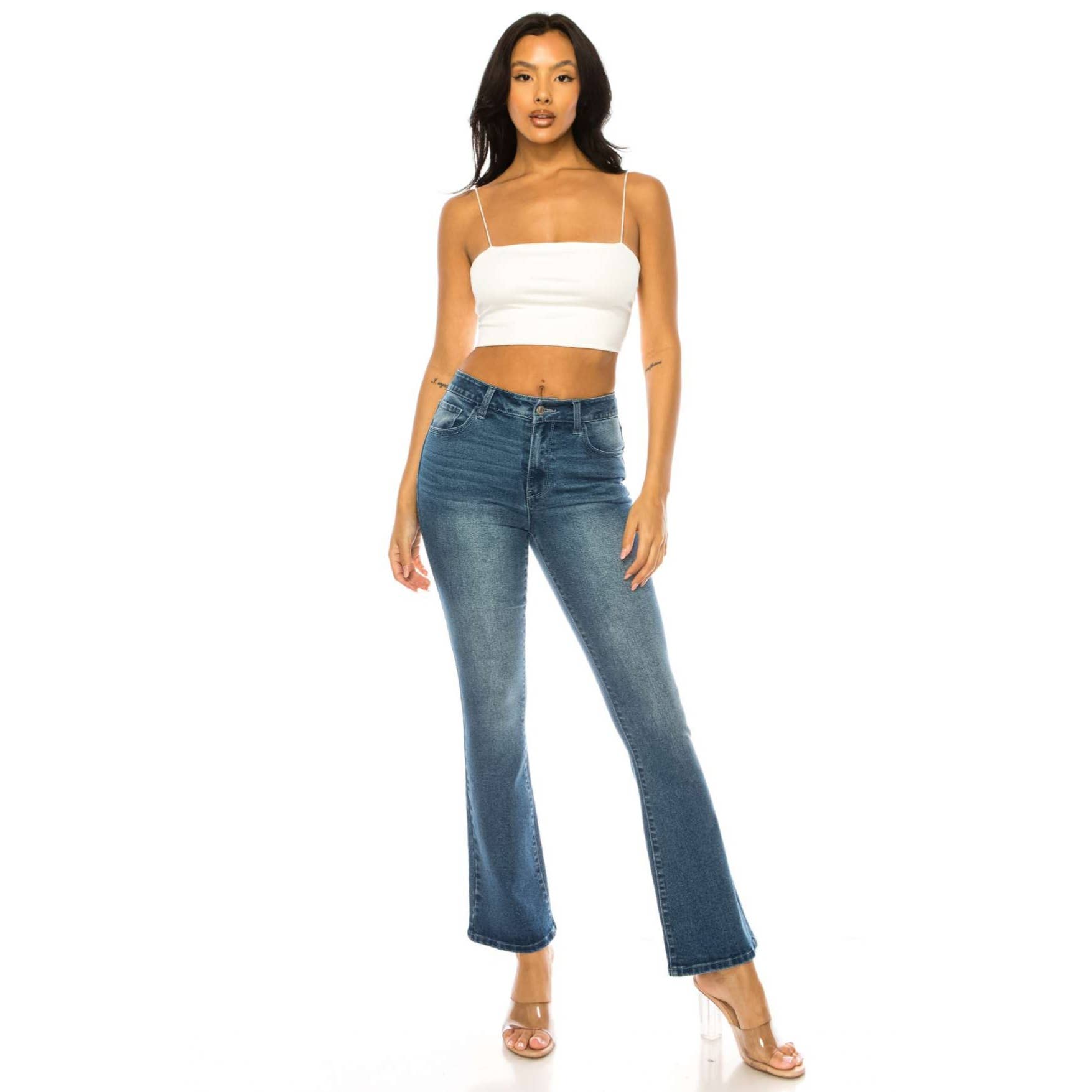 MEDIUM WASHED DENIM FLARE FIT JEANS  for wholesale on Faire3