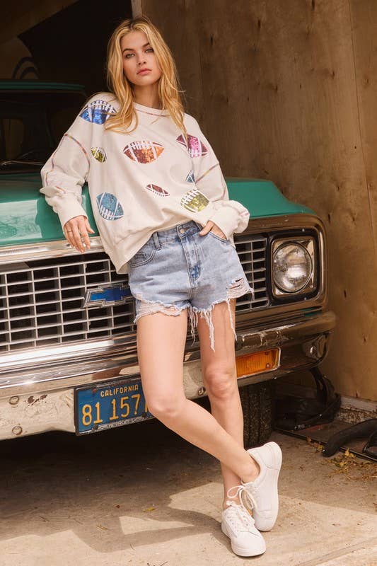 Oddi - Venta al por mayor Sudadera - Mujer - Sudadera Plus Football con cuello redondo y parche de lentejuelas5