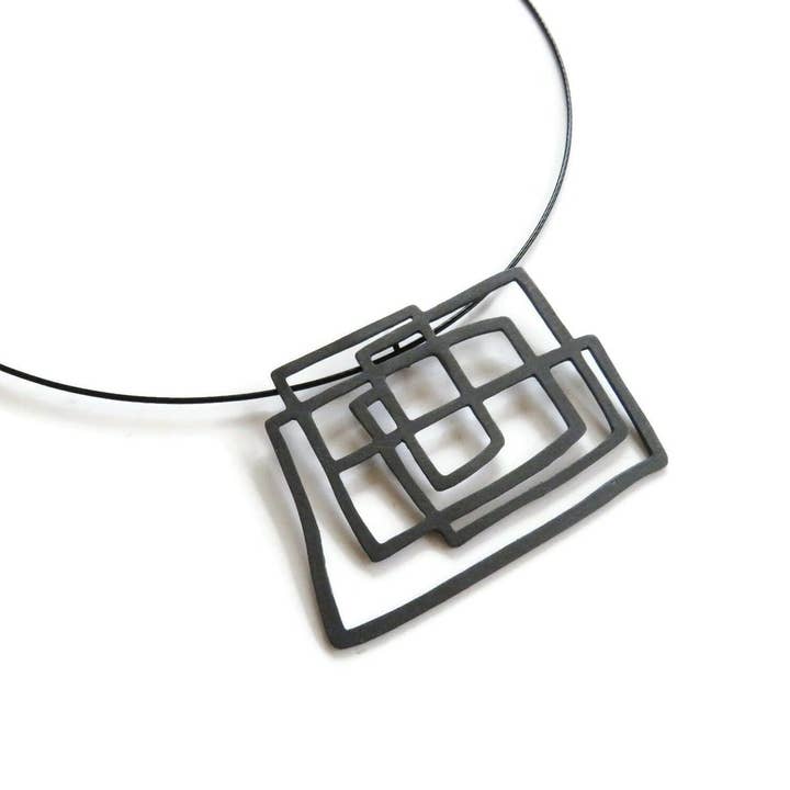 Kimya Joyas - Wholesale Pendant/Charm Necklace - Large Abstract Black Silver Pendant4