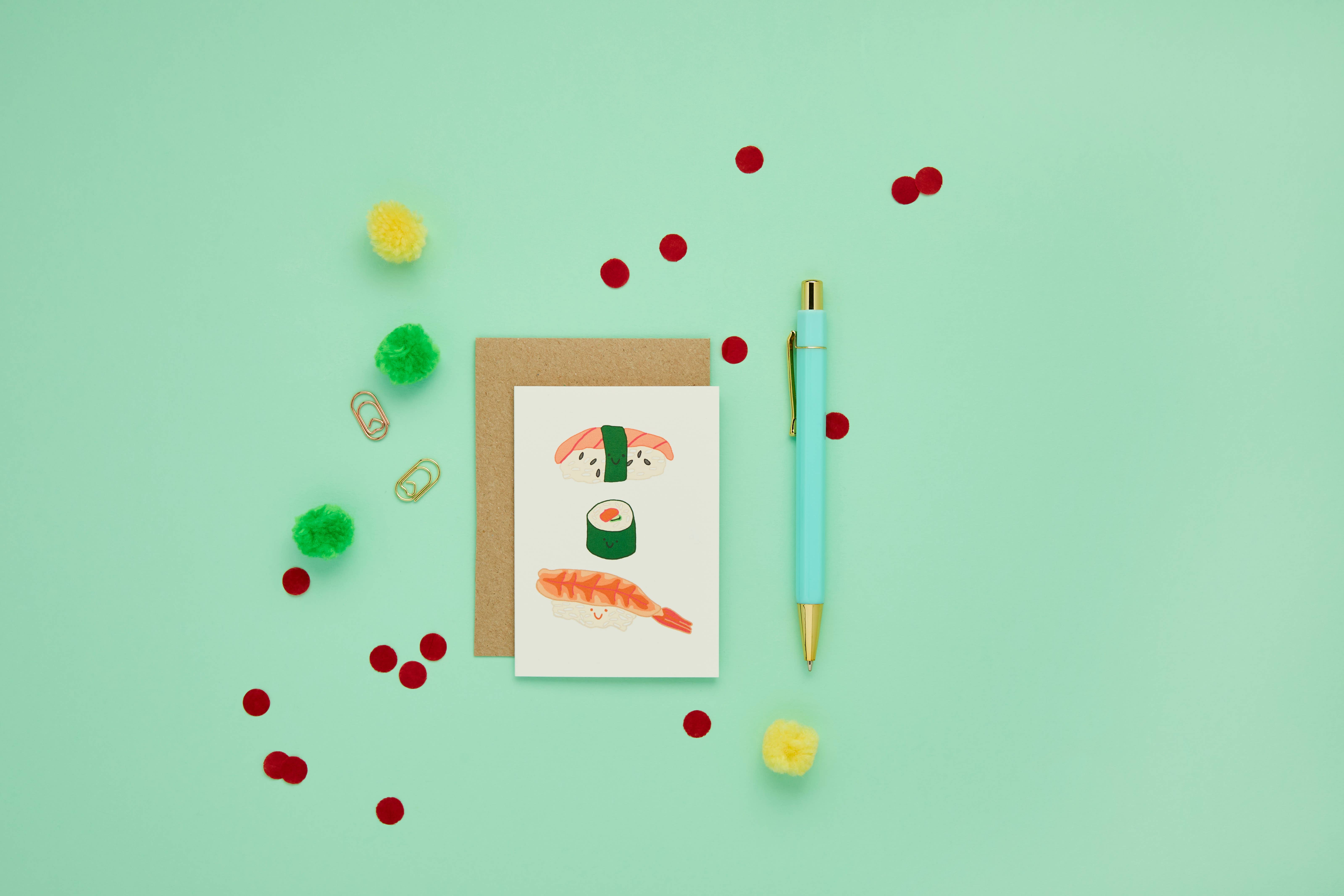 You've Got Pen On Your Face – wholesale Everyday greeting card – Mini Sushi Card | Cute Japanese Foodie Card | Small Gift2