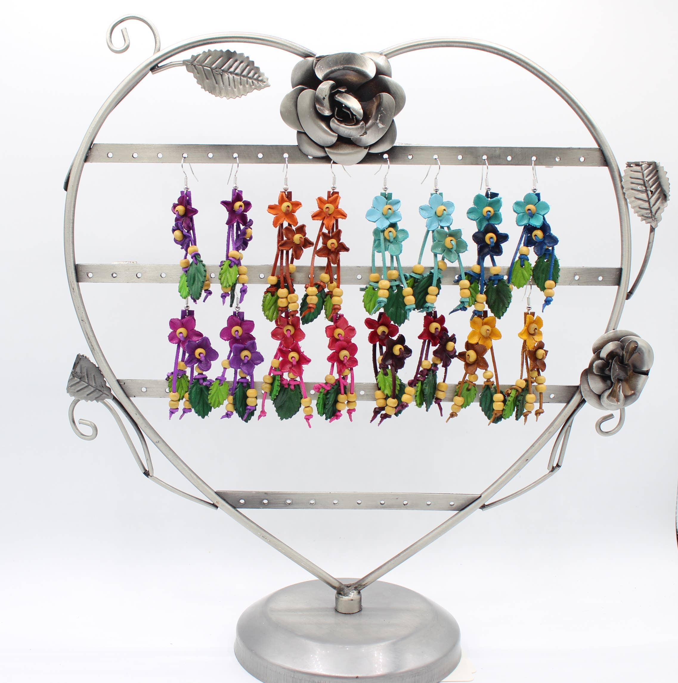 Sunflower Handmade leather inc - Venta al por mayor Pendientes colgantes - pendientes de piel con flores, colores surtidos1