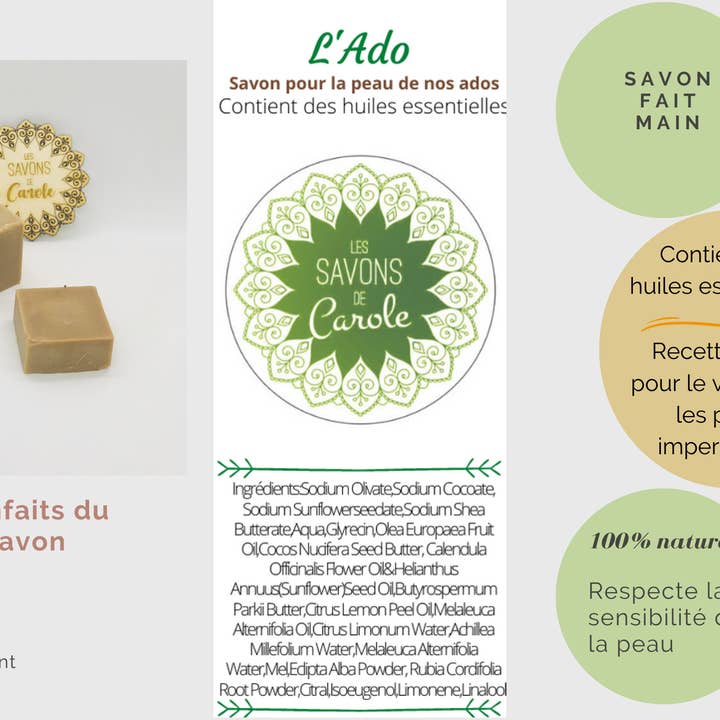 Les savons de Carole - Wholesale Bar Soap - L'Ado, handmade natural soap, facial imperfections5
