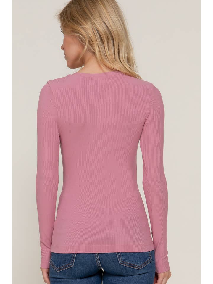 Active Basic | Active USA – Top de malha - Mulher por atacado – Top de malha de manga comprida com decote em V em Rayon 6