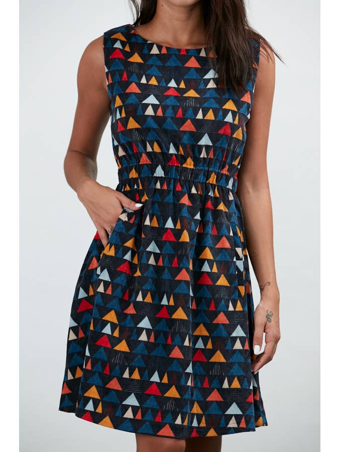 Triangle Print Corduroy Dress Black for wholesale on Faire