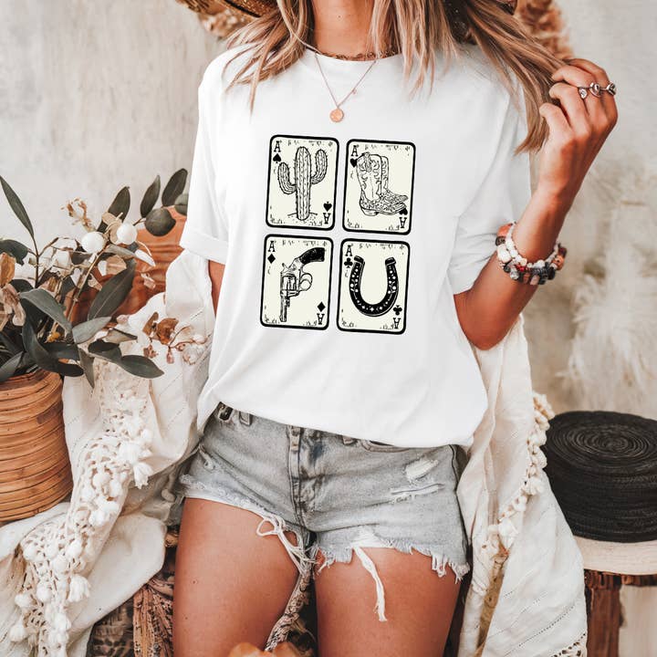 Cowboy Cards Western-Style Unisex Crewneck or Graphic Tee for wholesale by The Foxy Golden