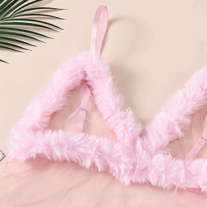 Tourtiwi - Wholesale Lingerie Set – women's - Valentine's Day Mesh Plush Lace Splicing Sling Dress10