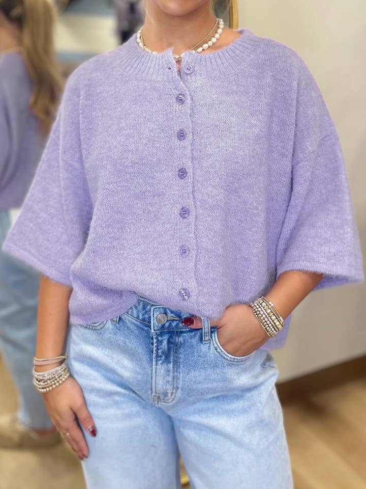 Lavendula 3/4 Sleeve Boxy Knit Button Down Sweater Cardigan for wholesale by Shoppe247