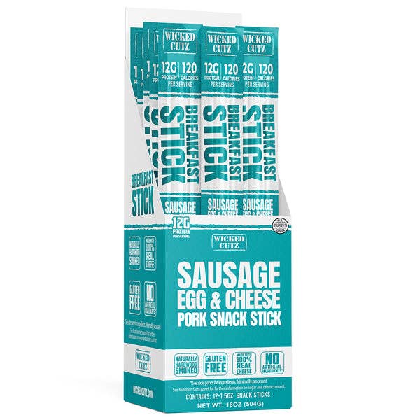 L&F Universal Goods - Wholesale Jerky - WICKED CUTZ BREAKFAST STICKS 12/1.5OZ SAUSAGE EGG & CHESSE0