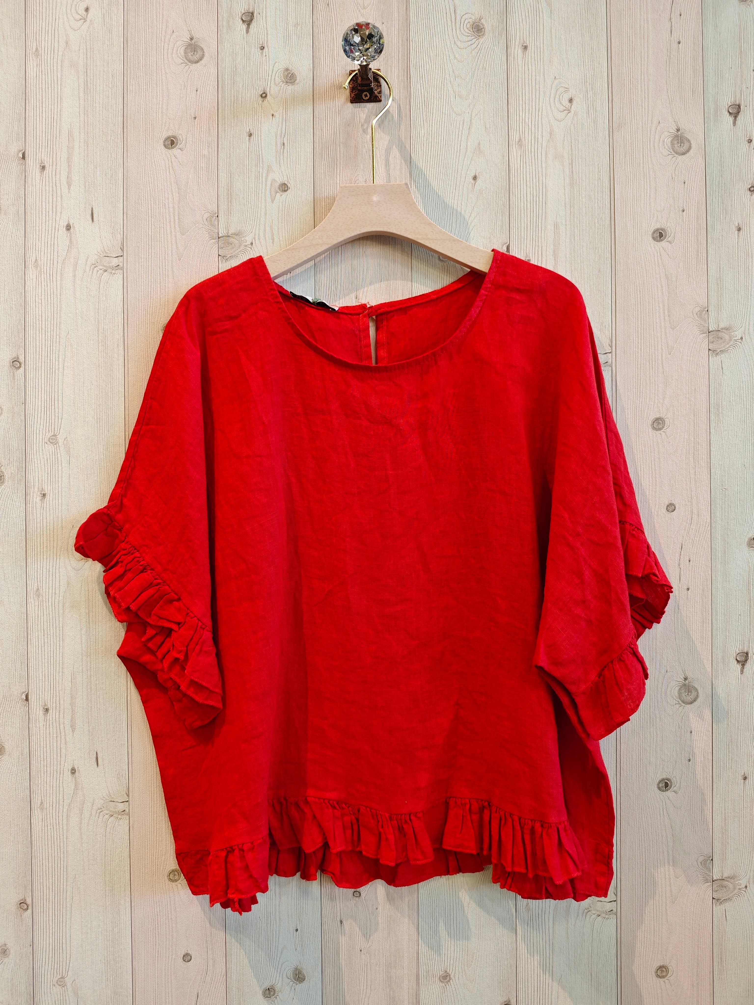 Linen & More - Vente Chemisier – femme - Blouse à volants 100 % lin - réf 1074019