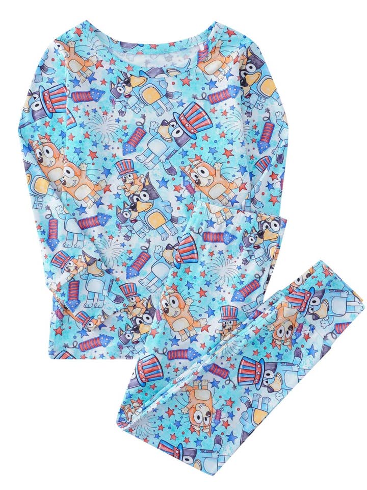 PoshTOT Blue Dog Bamboo 2 Piece PJ Set kid for wholesale by Charlie's Project Kids