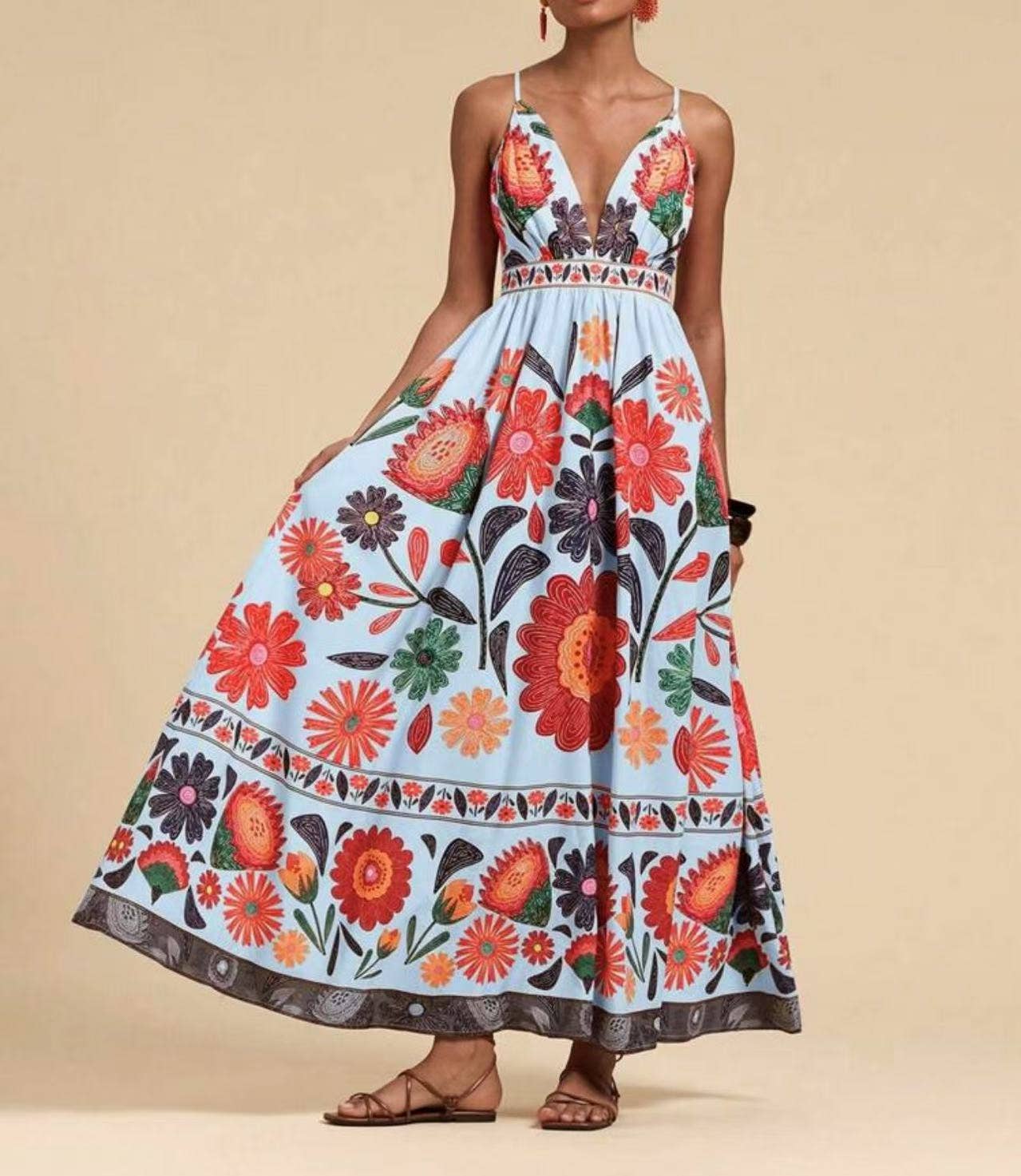 Rosa Clothing - Wholesale Dress - Women's - Ethnic Style Fashion Sexy Slim Print Slip Dress1