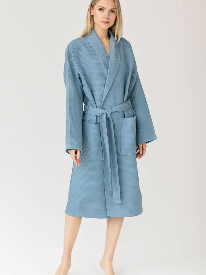 Casilin - Wholesale Robe - Unisex - Waffle Cotton - Sauna Bathrobe - Jeans Blue2