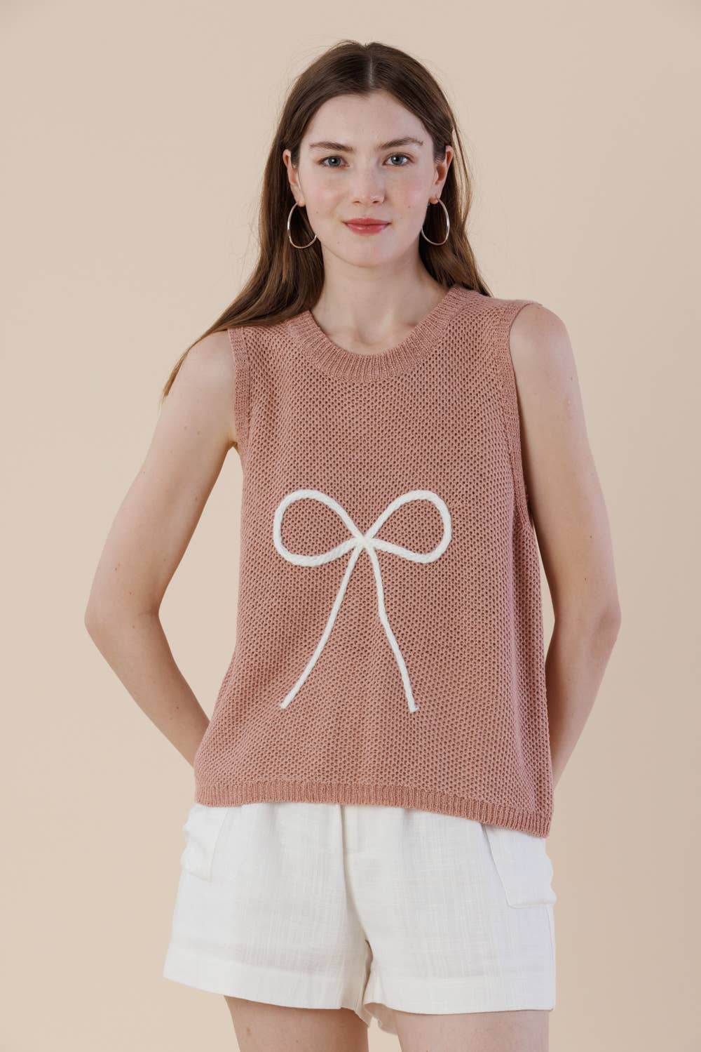 A & SHE – wholesale T-shirt – women's – Embroidery Ribbon Knit Sweater Tank – Sleeveless Bow Vest13