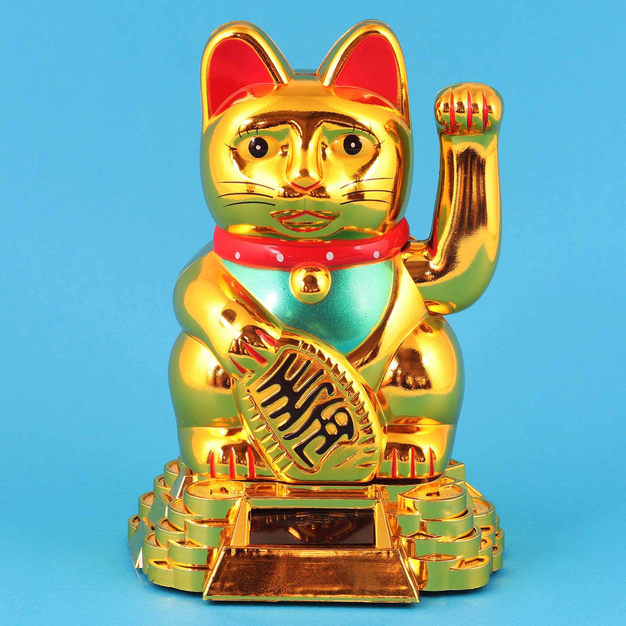 Tribal Trade GmbH - Wholesale Decorative Figurine - Lucky cat Maneki-neko waving cat solar round 15cm gold7