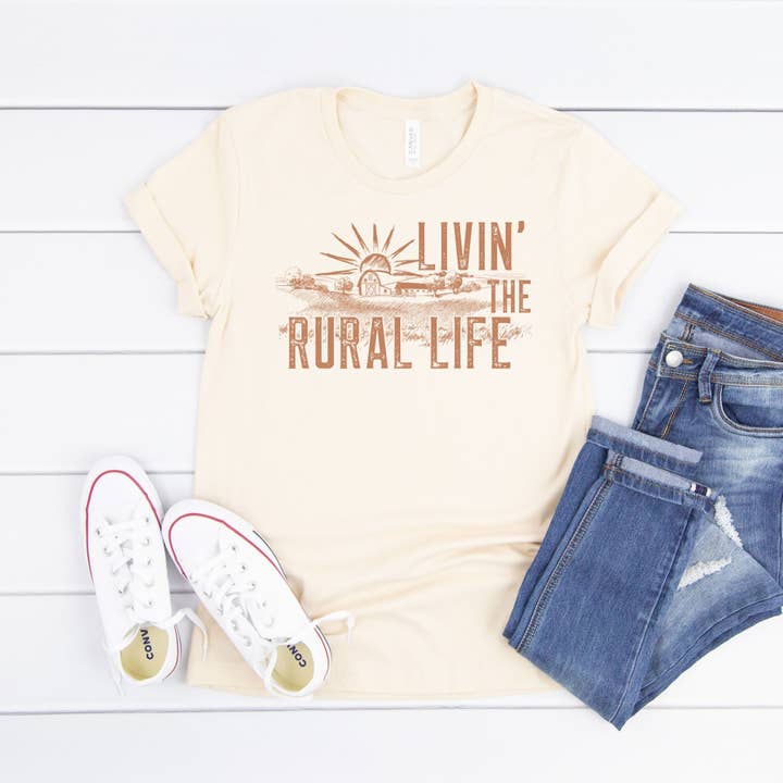 Simply Tees - Wholesale Screen Printed T-Shirt - Women's - Livin' the Rural Life Natural Tee