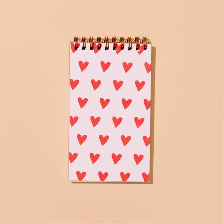 And Here We Are - Wholesale Notebook - Hearts Letterpress Spiral Pocket Size Notebook Valentine's Day Gift - Made in USA - Fathers Day Gift Summer