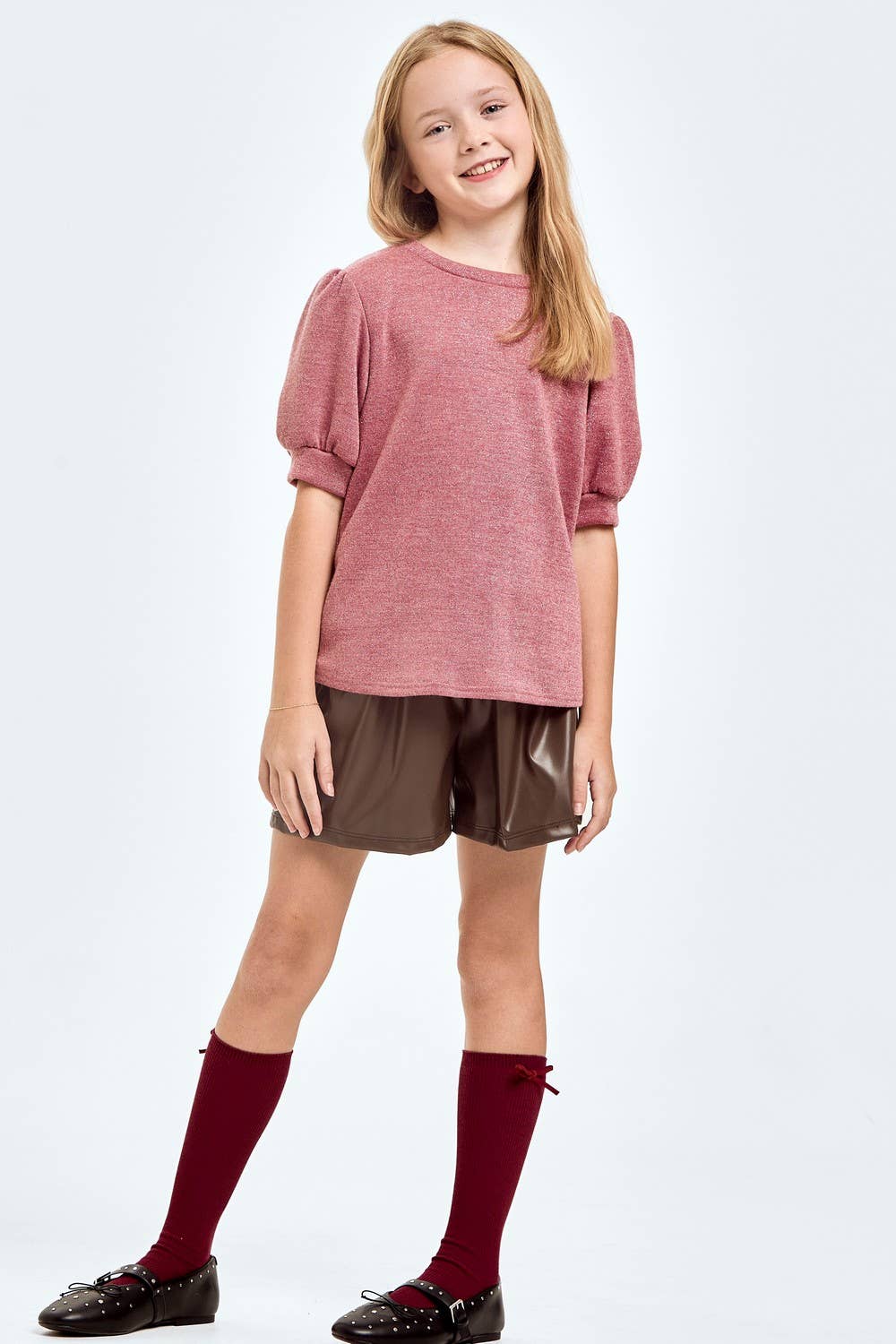 Good Girl - Wholesale Knit Top - Kids - Mink Lurex Short Puff Sleeves Top7