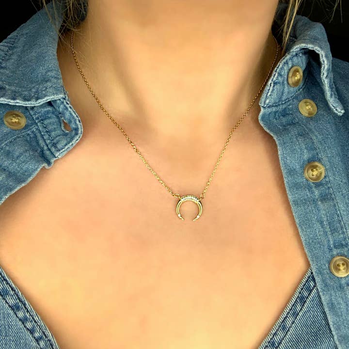 Pave Double Horn Neckace for wholesale by Be the Good