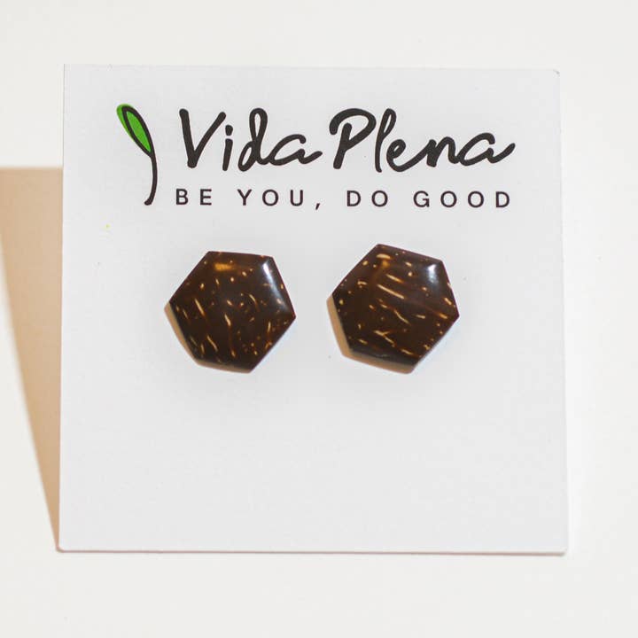 Hexagon Coconut Studs for wholesale by Vida Plena