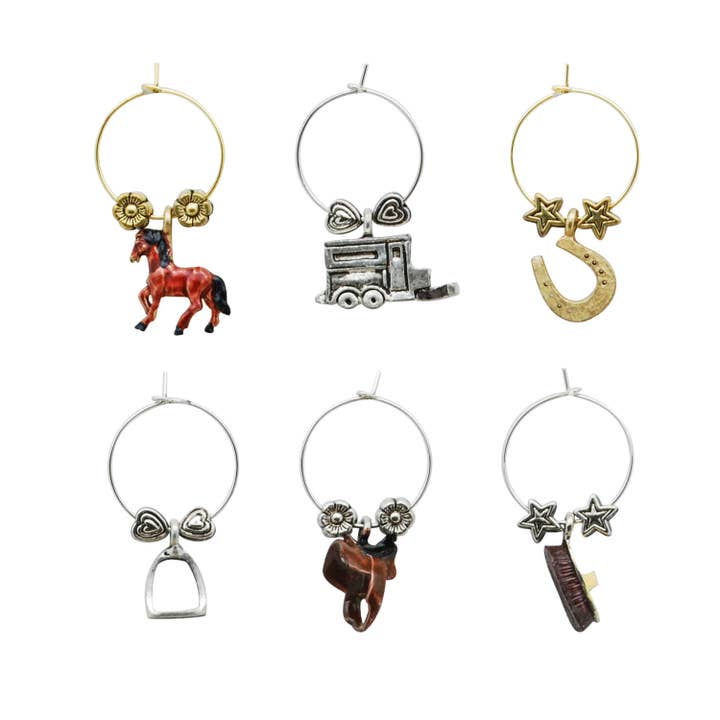 Supreme Housewares - Wholesale Wine Charm - 6-Piece Equestrian Painted Wine Charms1