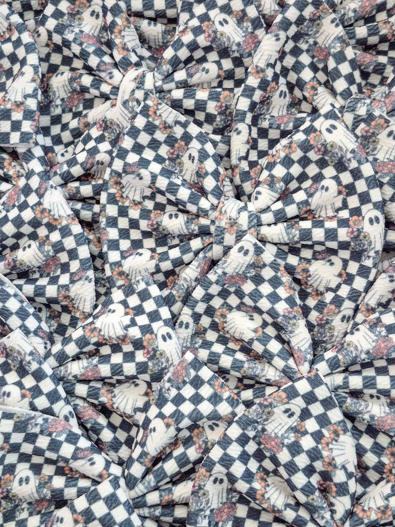 Dainty Delights Creations - Wholesale Hair Bow - Kids - Savannah Bow-Halloween Checkered Floral Ghosts Wholesale1