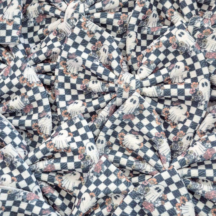 Dainty Delights Creations - Wholesale Hair Bow - Kids - Savannah Bow-Halloween Checkered Floral Ghosts Wholesale1